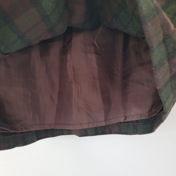 Festive Green & Brown Plaid Mini Skirt w/Big Side Pockets - Picture 6 of 10